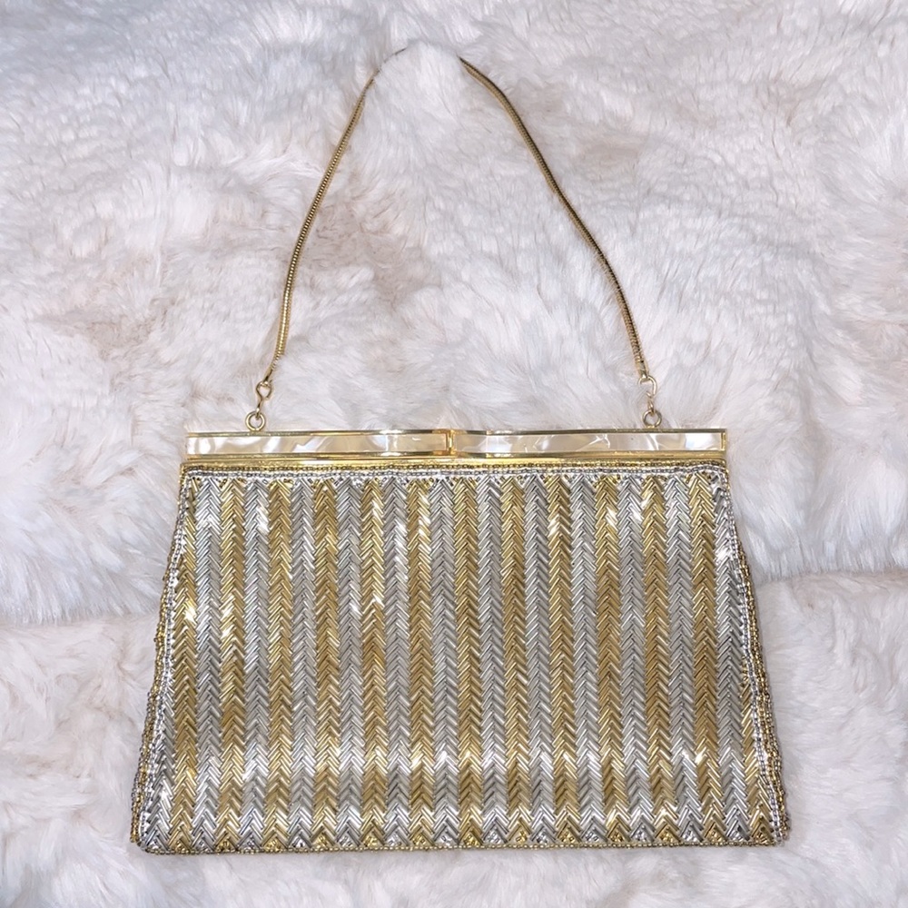Vintage Beaded Mother of Pearl Evening Purse